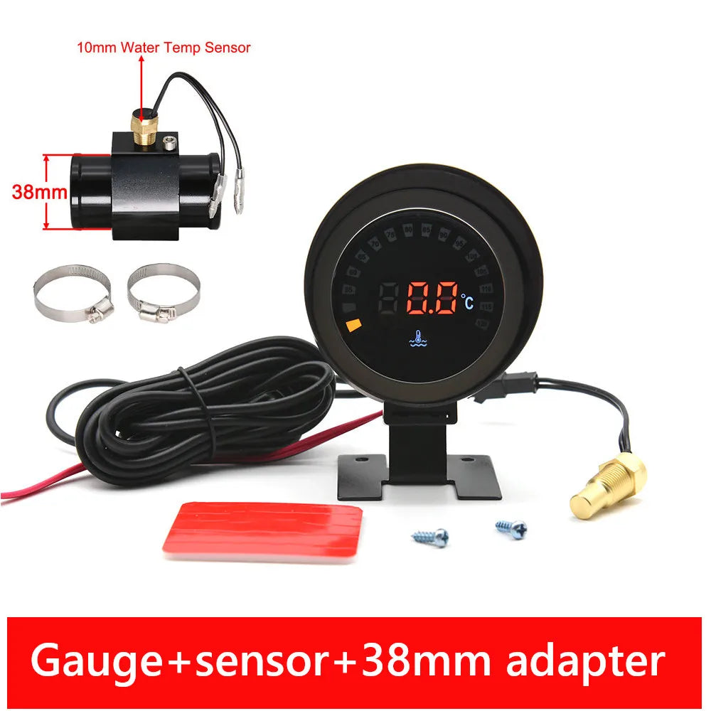 12V/24V LCD Digital Water Temp Gauge with Sensor and Adapter Joint | Car Modification close-up view