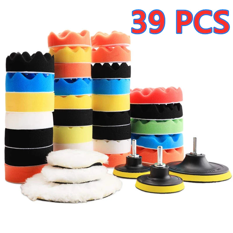 Car Polishing Sponge Pads Kit Foam Pad Buffer Kit Polishing Machine Wax Pads for Auto close-up view