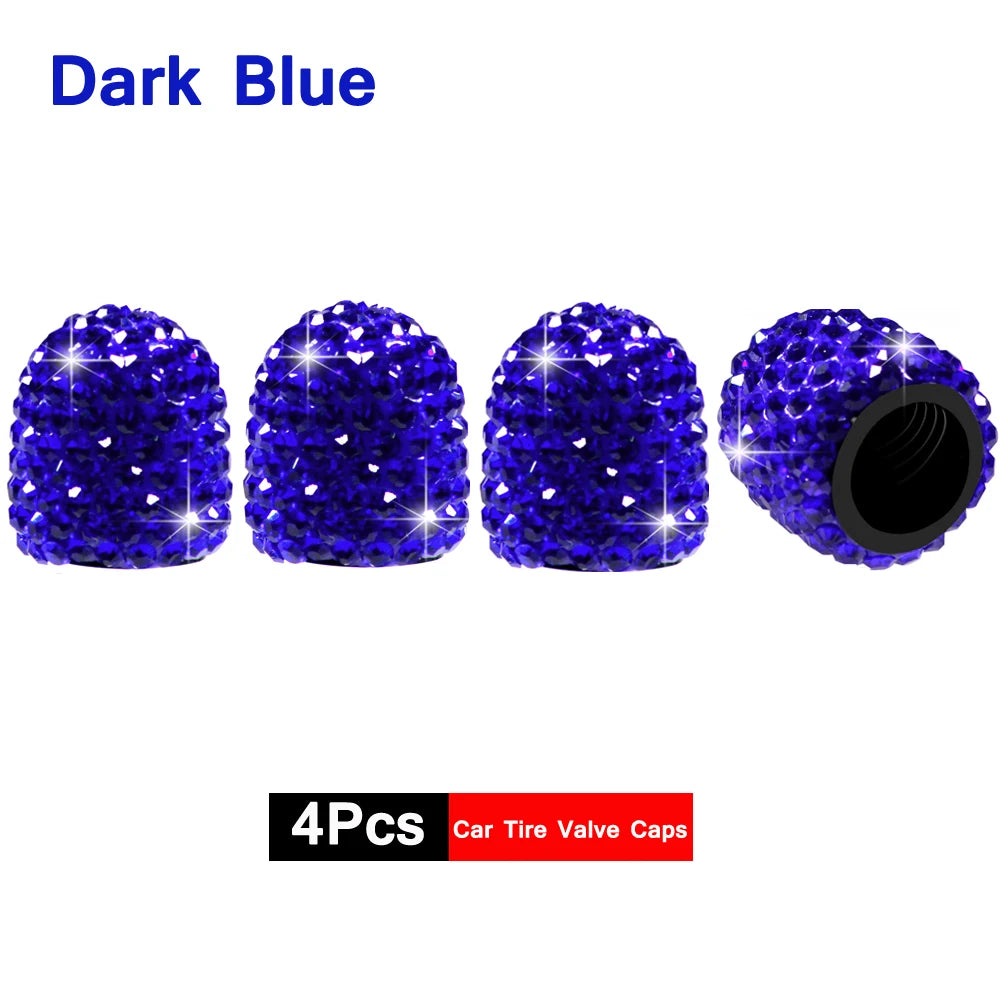 4Pcs Crystal Rhinestone Car Tire Valve Caps | Sparkly Dustproof Bling Tire Stem Covers close-up view