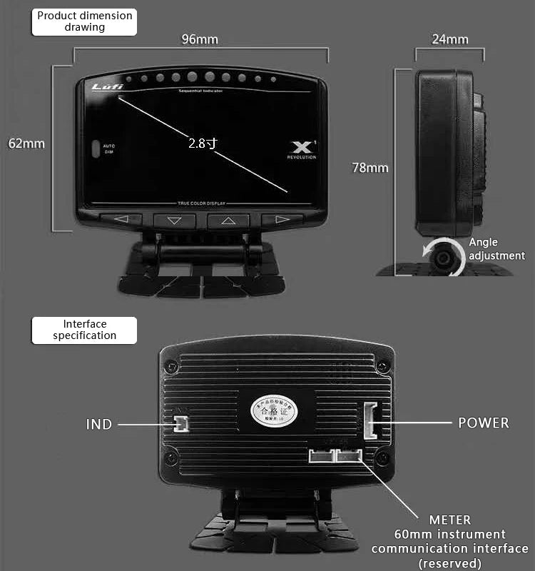 Lufi X1 OBD 2 Gauge Digital Auto Meter Speedometer Monitor | Mini Smart Car Gauge additional angle