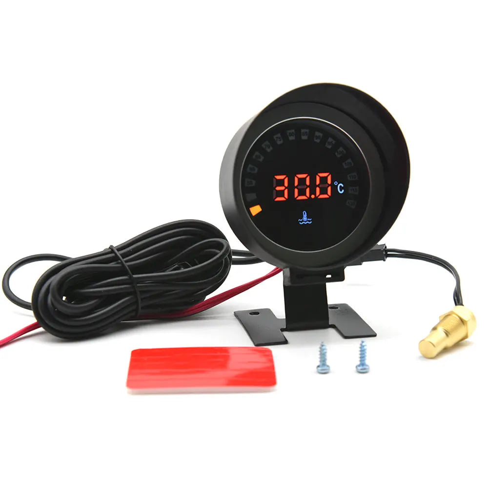 52mm Digital Water Temp Gauge | LED Display with Sensor and Radiator Hose Adapter detail view