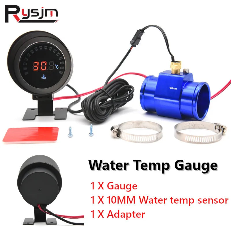 12V/24V LCD Digital Water Temp Gauge with Sensor and Adapter Joint | Car Modification Celsius Meter