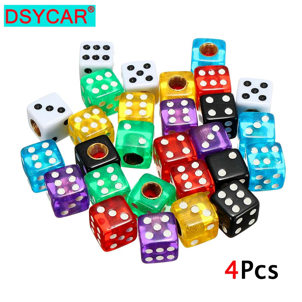 DSYCAR 4Pcs Gold Dice Tire Valve Caps | Dustproof Plastic Wheel Stem Caps for Auto Truck Bike