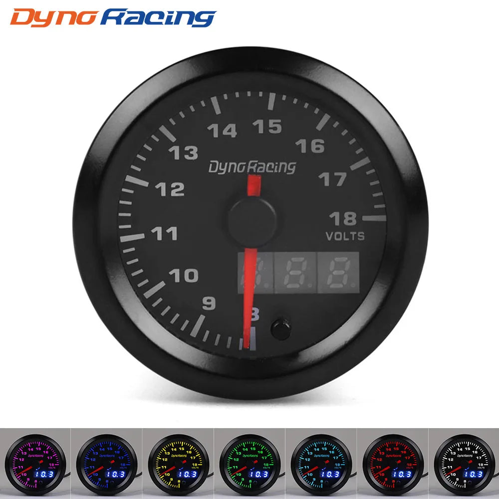 Dynoracing 2 Inch 52mm 7 Color LED Dual Display Car Gauge Set | Boost Water Oil Temp P close-up view