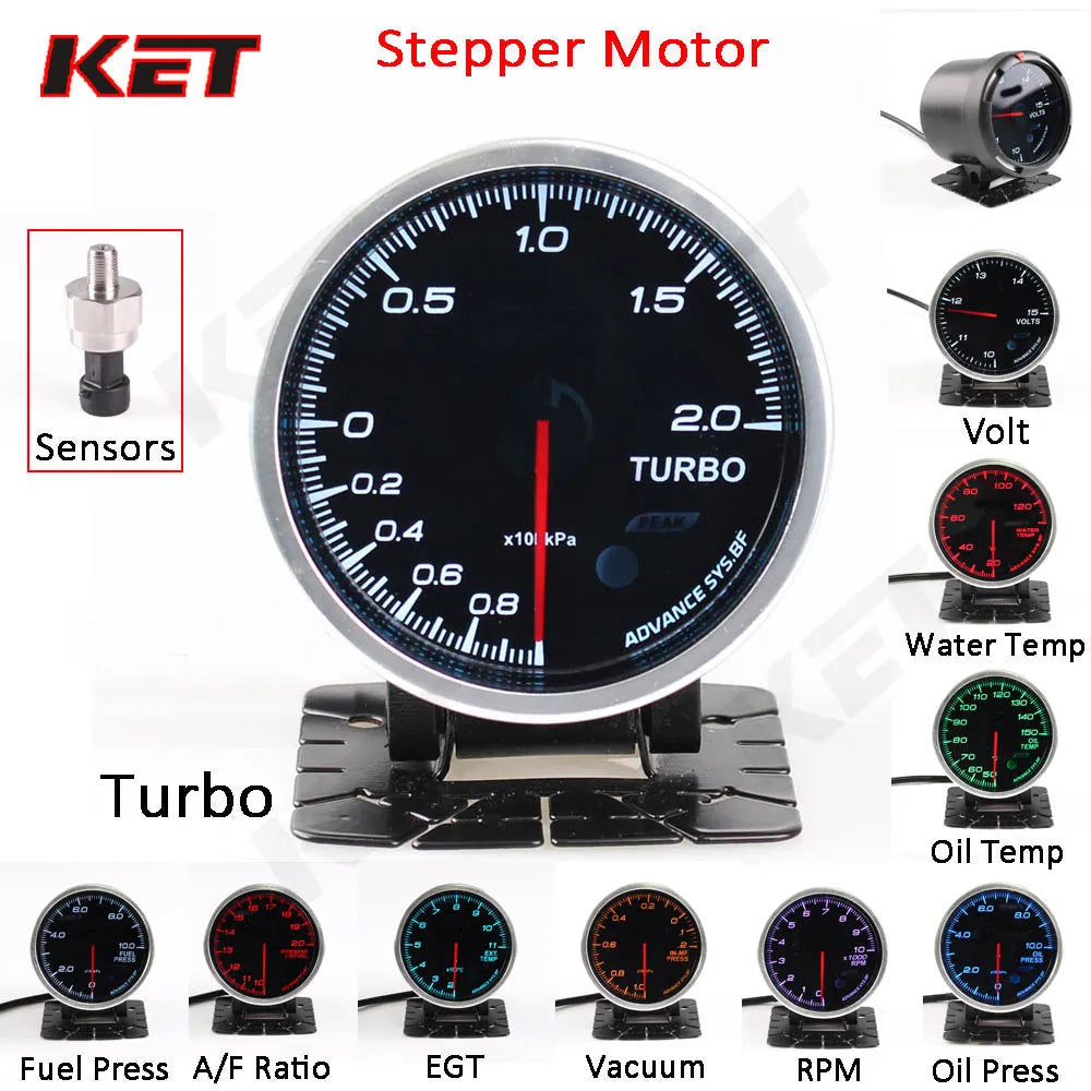 2.5 Inch 60mm Car Gauge Kit | Water Temp, Oil Pressure, RPM, Turbo Boost with Electronic Sensors