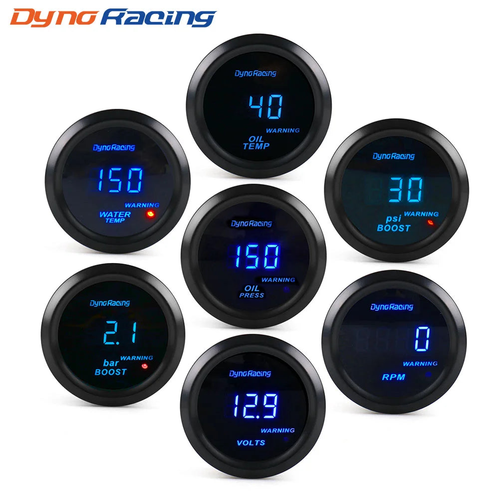 Dynoracing 52mm Digital Car Gauge Set | Turbo Boost Oil Temp Voltmeter Tachometer