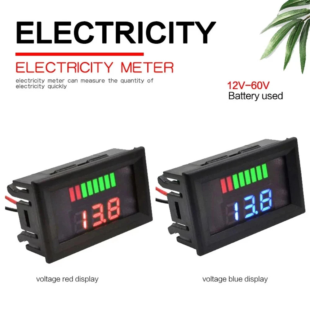 0.56'' Red Blue LCD Digital Voltmeter 12V 24V 60V 72V Battery Capacity Indicator | Lead Acid Power C