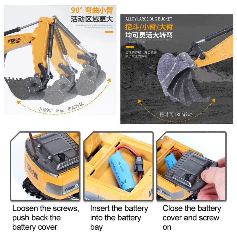 RC Excavator 2.4Ghz 6 Channel 1:24 RC Engineering Car Alloy And Plastic Excavator Boy To detail view
