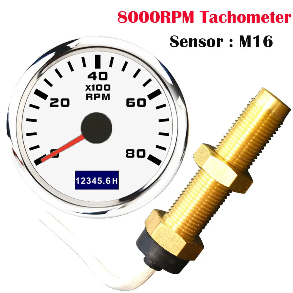 52mm Marine Diesel Tachometer | Waterproof LCD Tach Hour Meter for Boat Engine additional angle