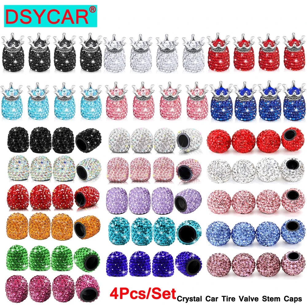 4Pcs Crystal Rhinestone Car Tire Valve Caps | Sparkly Dustproof Bling Tire Stem Covers
