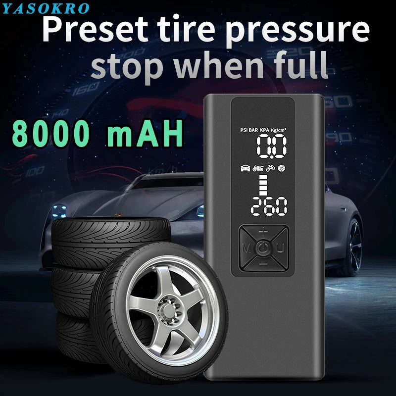8000mAh Portable Car Air Compressor | 12V 150PSI Cordless Tire Inflator Pump
