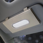 Rhinestones Crystal Car Tissue Box for Sun Visor PU Leather Hanging Auto Tissue Bag Holder Sunshade Case Diamond Car Accessories