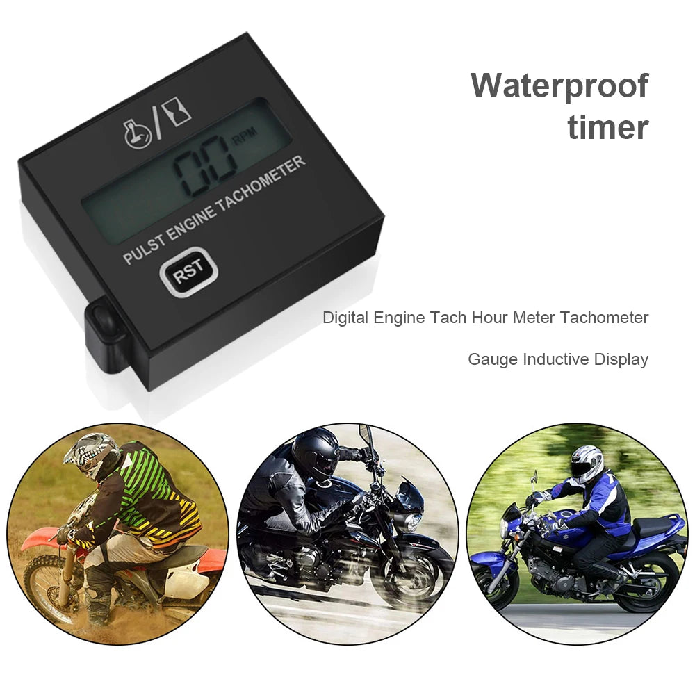 Digital Tach Hour Meter | Inductive Clip Style Waterproof Tachometer for Motorcycle Ch close-up view