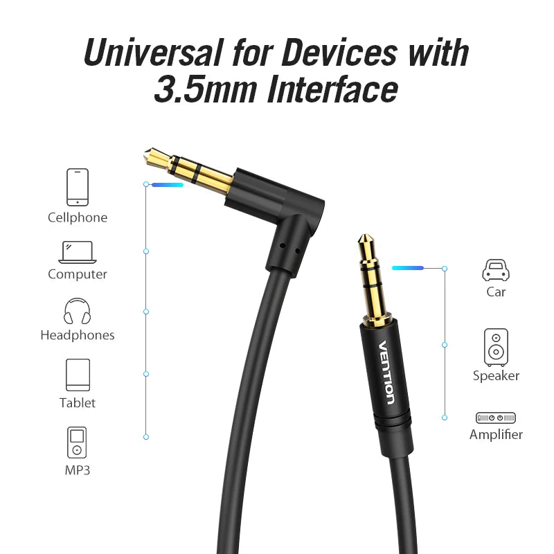 Vention 3.5mm Jack Audio Cable 3.5 Male to Male Cable Audio 90 Degree Right Angle AUX alternate view
