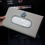 Crystal Car Tissue Box Sun Visor Leather Holder