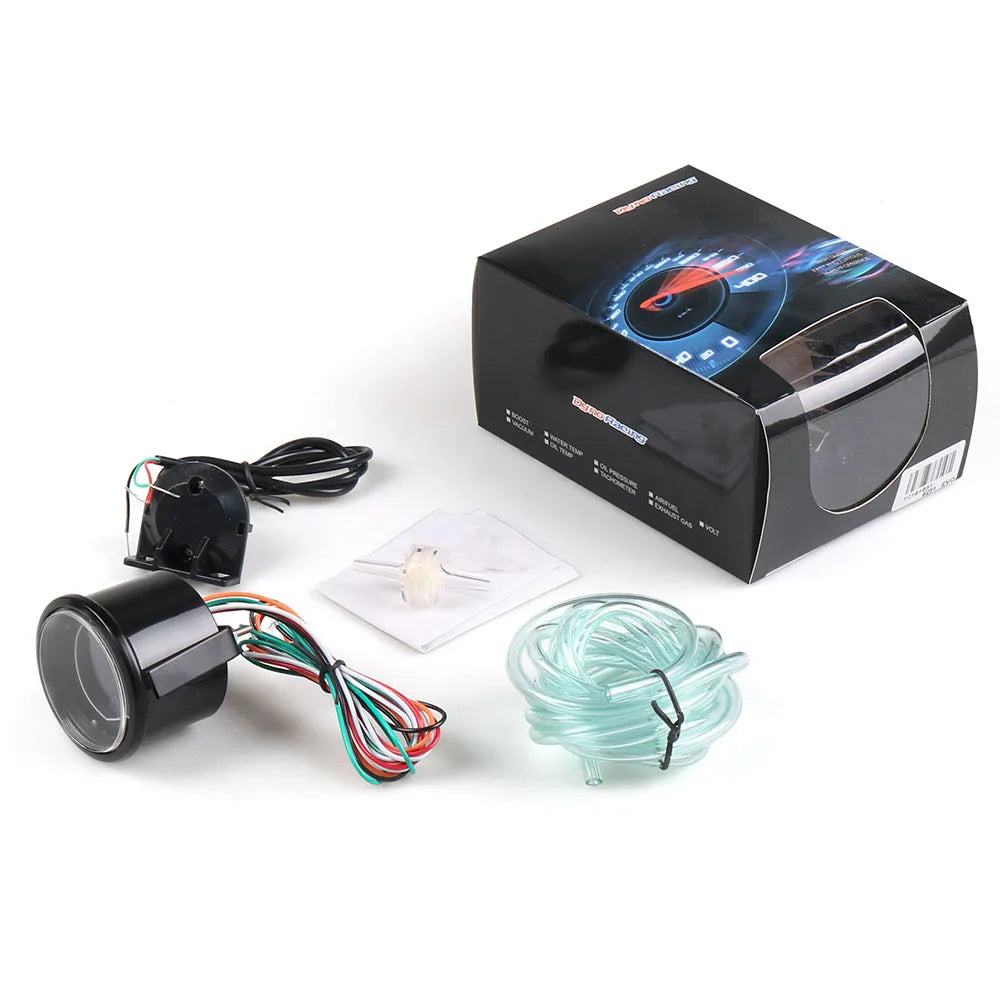 52mm 2 Inch Car Digital Turbo Boost Gauge with Sensor | Blue & Red LCD Display close-up view