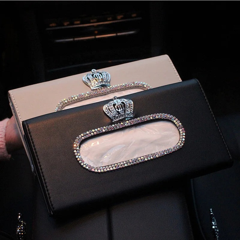 Crystal Car Tissue Box Sun Visor Leather Holder
