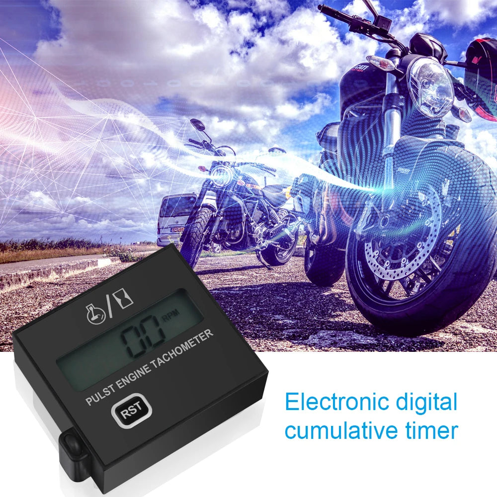 Digital Tach Hour Meter | Inductive Clip Style Waterproof Tachometer for Motorcycle Chai detail view