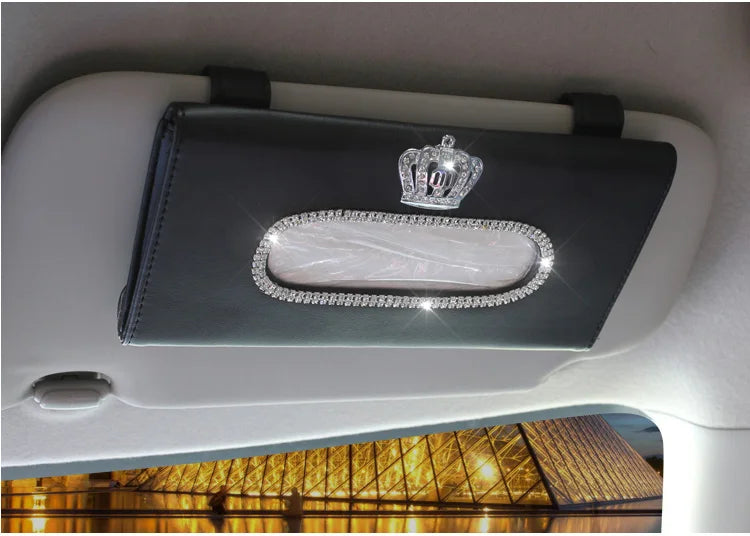 Crystal Car Tissue Box Sun Visor Leather Holder