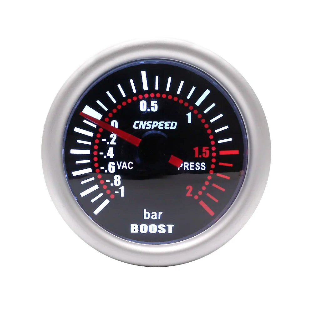 Auto Car Turbo Boost Gauge -1~0~2 BAR 2" 52mm Universal Smoke Len 12V Pointer Turbo Boost Bar Meter Digital White LED