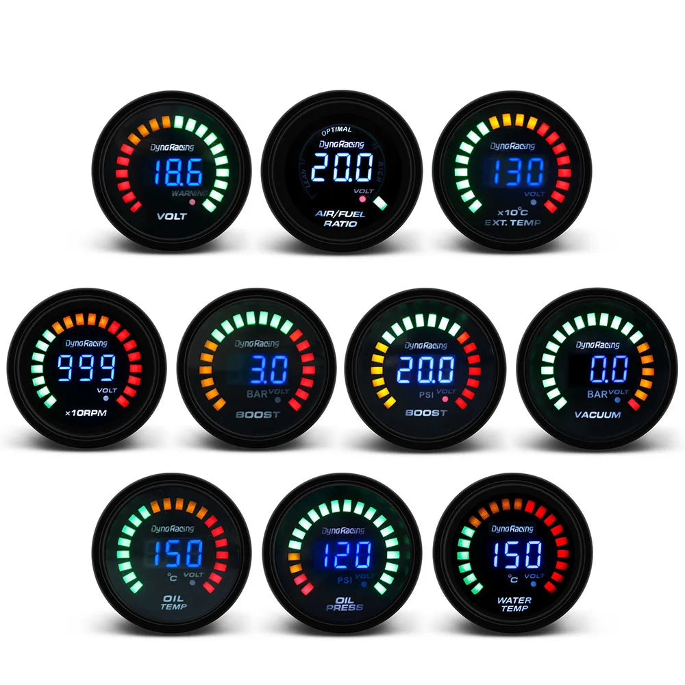 Dynoracing 52mm 20 LED Digital Car Gauge | Multipurpose 12V Auto Meter