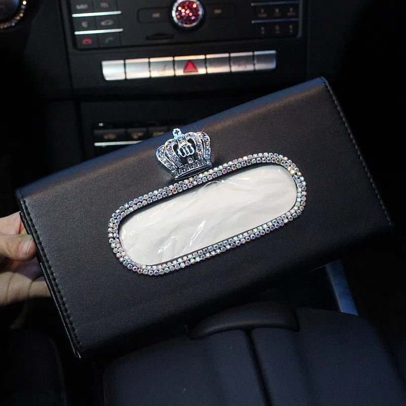 Crystal Car Tissue Box Sun Visor Leather Holder