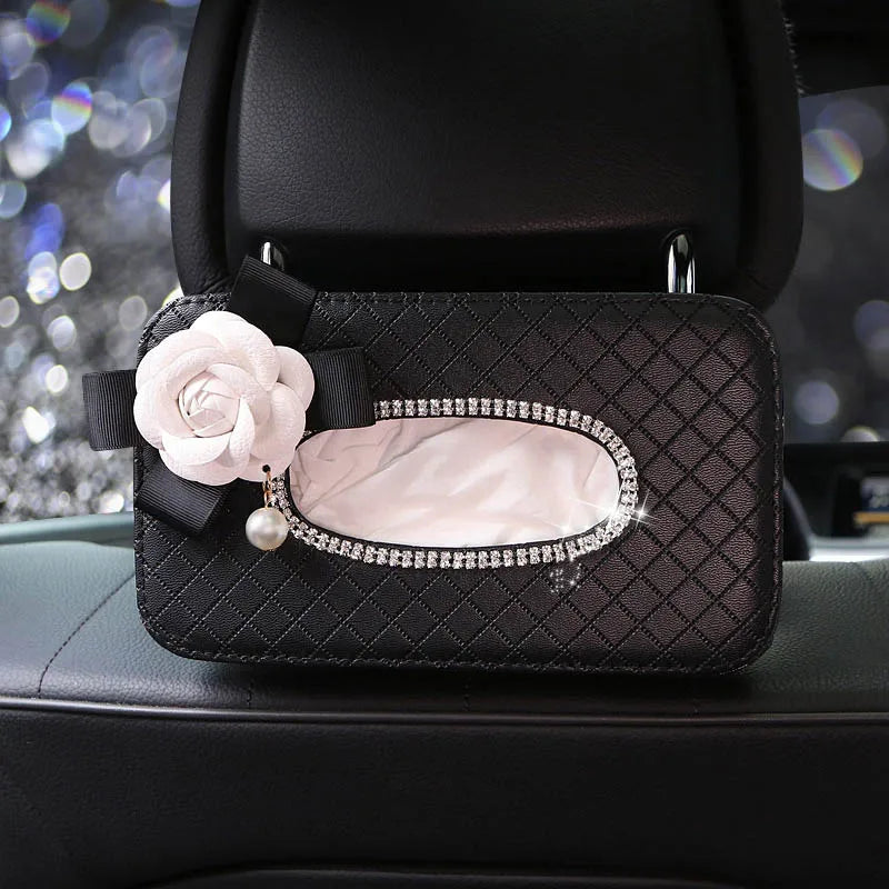 Rhinestone Car Tissue Box Holder Hanging Organizer