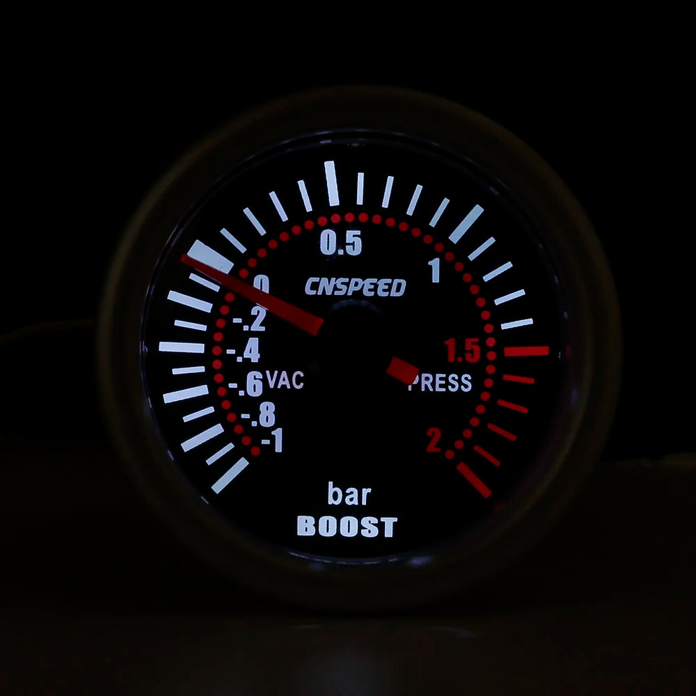 Auto Car Turbo Boost Gauge -1~0~2 BAR 2" 52mm Universal Smoke Len 12V Pointer Turbo Boost Bar Meter Digital White LED