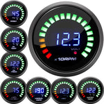 52mm 20 LED Digital Car Gauge Set | Multi-Function Tachometer, Boost, Temp & Pressure Monitor