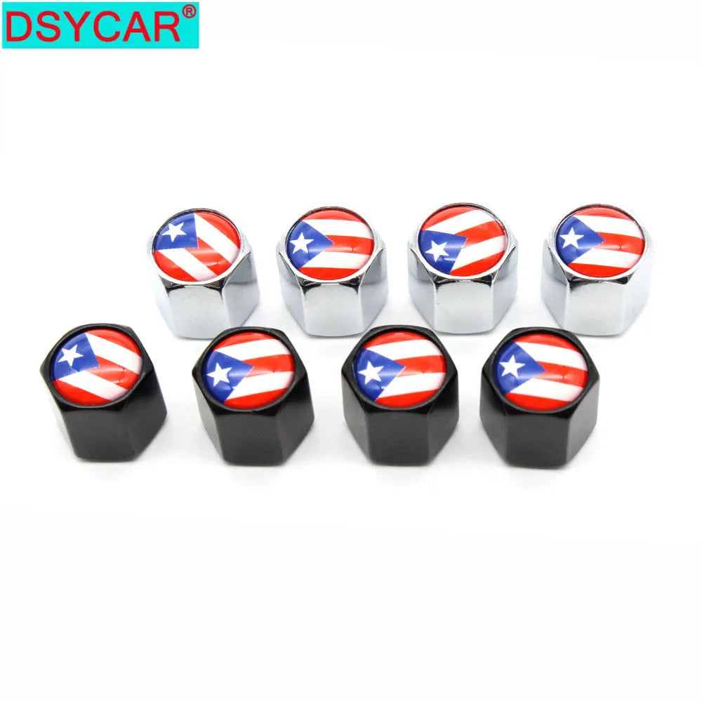 DSYCAR 4Pcs/Set Zinc Alloy Puerto Rico Flag Tire Valve Stem Caps | Car Tire Stem Air Valve Caps