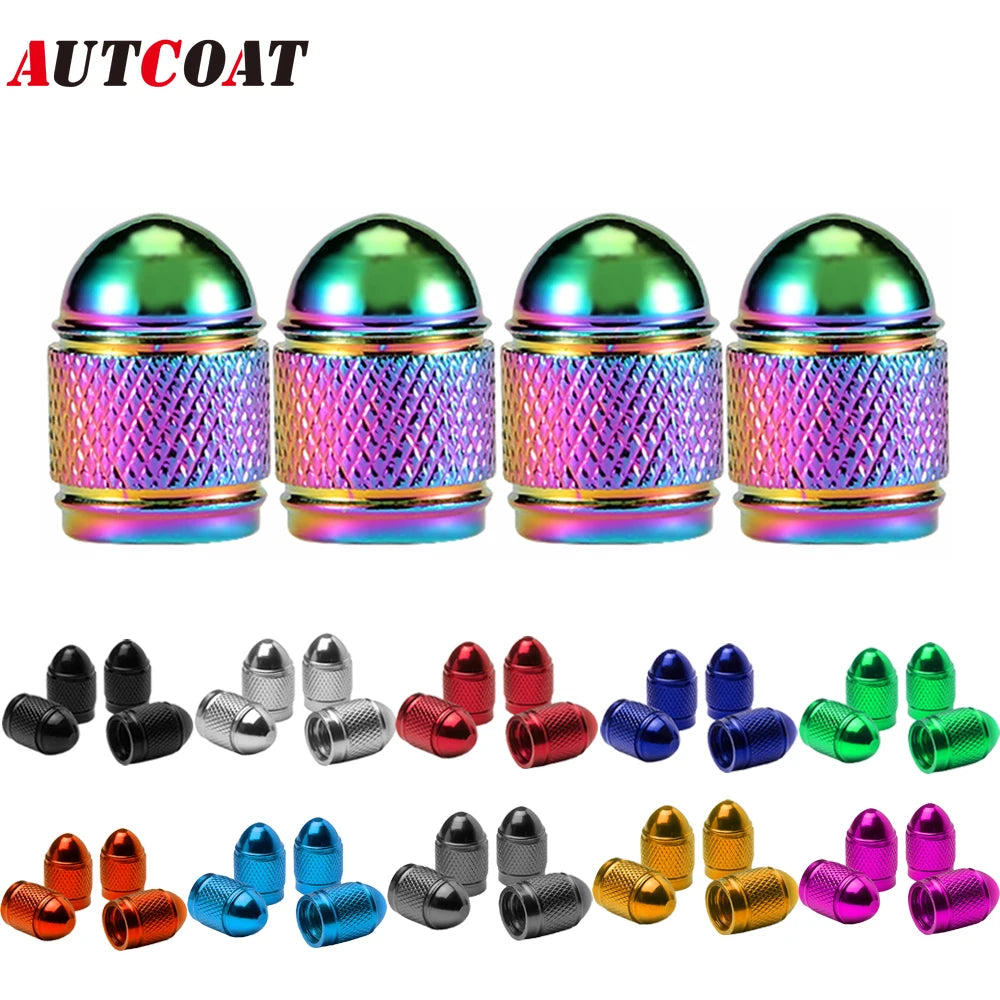 AUTCOAT Universal Aluminum Tire Valve Stem Caps for Car Truck Bike | 4 Pack Dust Covers