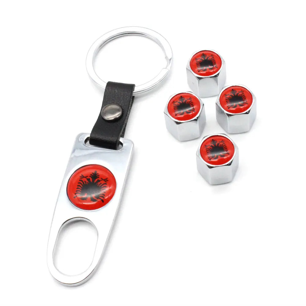DSYCAR 4Pcs Zinc Alloy Albania Flag Car Tire Valve Caps | Tire Valve Stem Covers with Le detail view