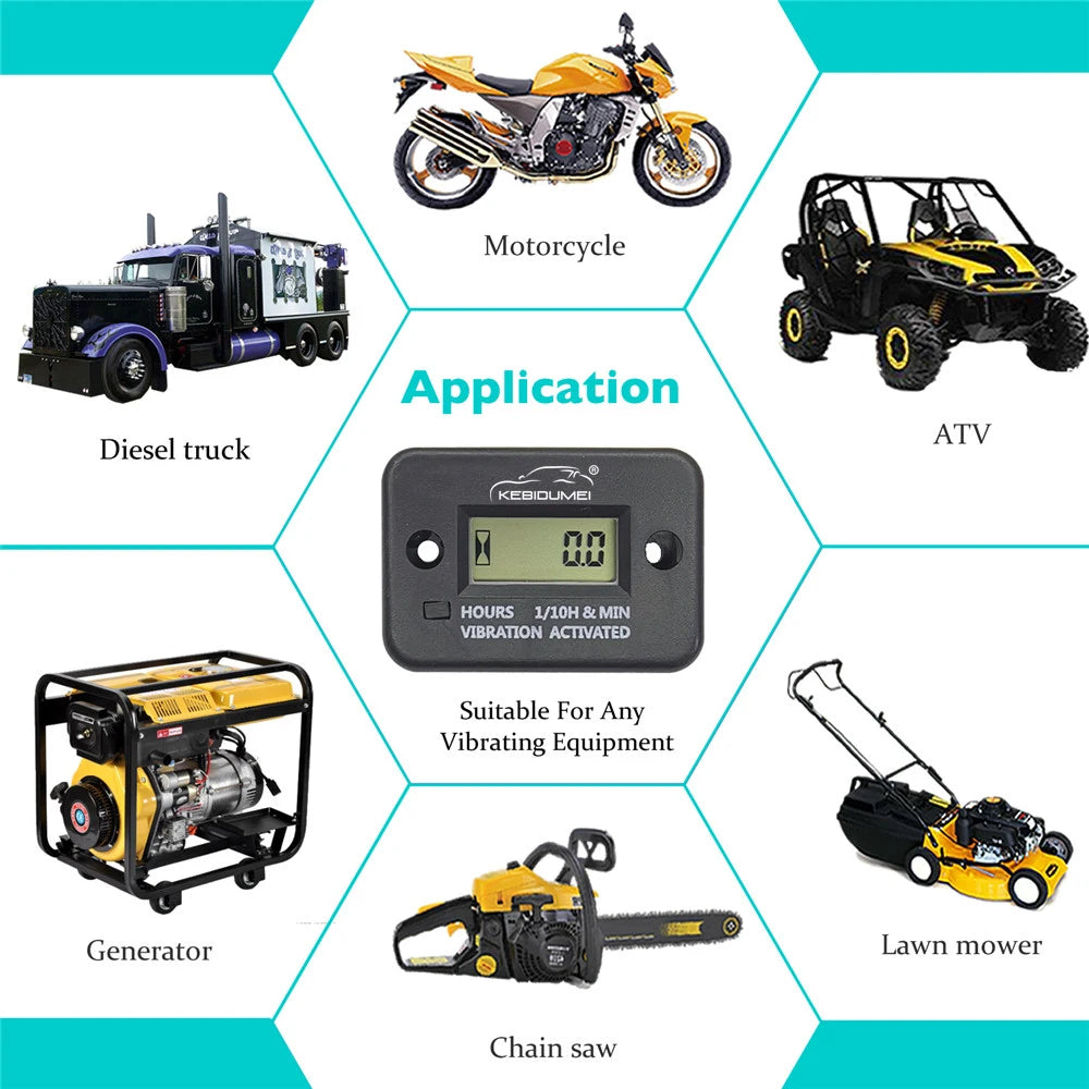 Digital Vibration Tachometer Hour Meter | Waterproof Engine Gauge with LCD Display lifestyle view