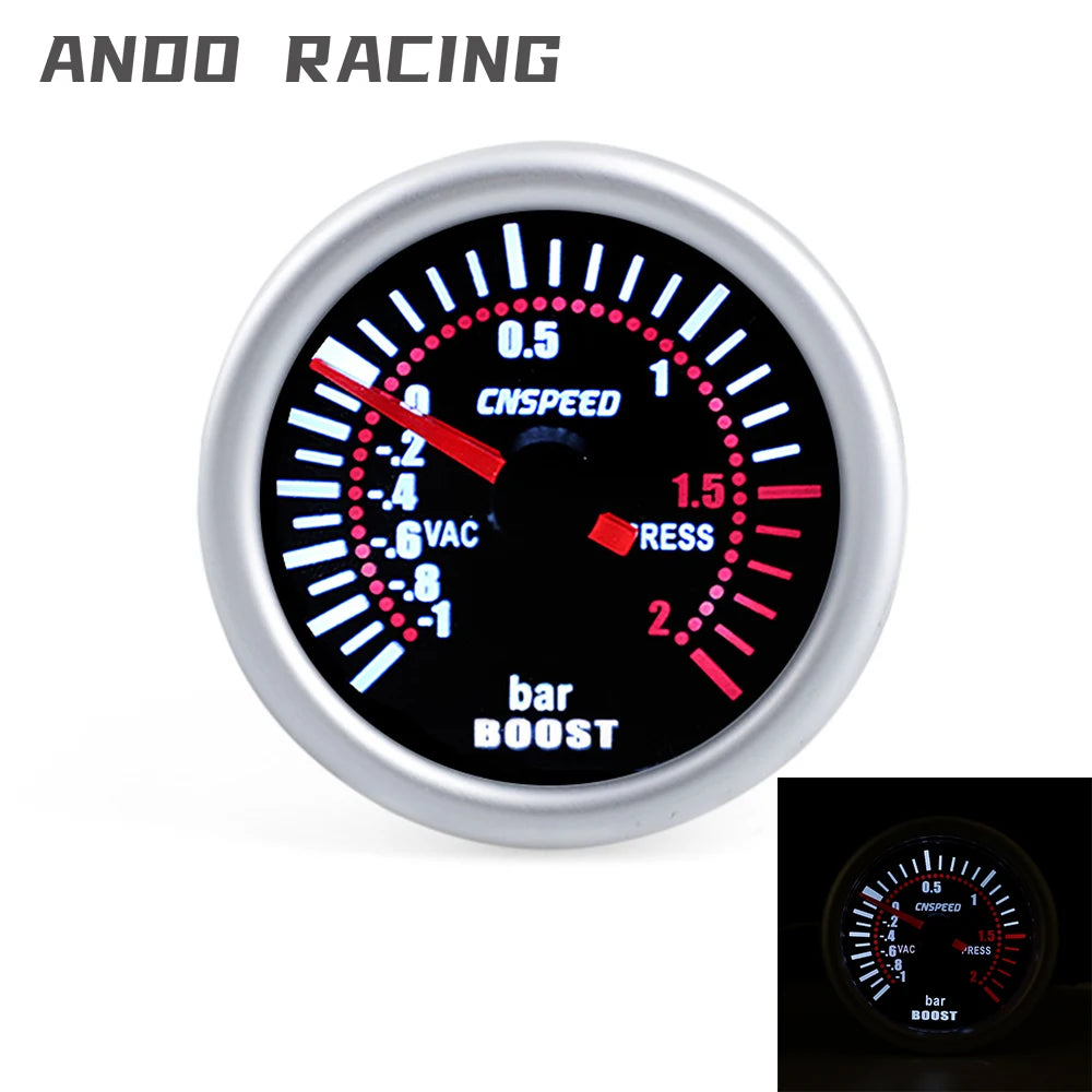 Auto Car Turbo Boost Gauge -1~0~2 BAR 2" 52mm Universal Smoke Len 12V Pointer Turbo Boost Bar Meter Digital White LED
