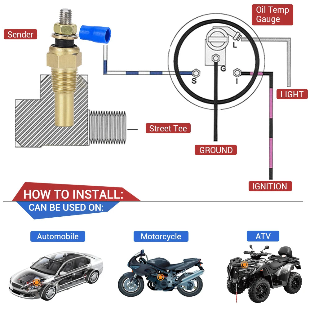 2 Pieces 12V 1/8 NPT Racing Car Oil Temp Sensor | Water Temperature Sensor Gauge TS additional angle