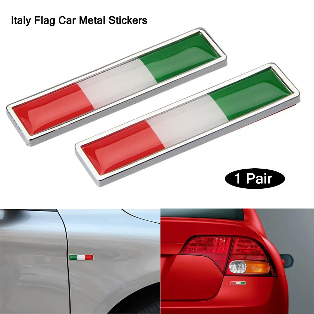 DSYCAR 2Pcs/Pair Car 3D Metal Italy Flag Emblem Badge Decals Sticker Car Exterior Access detail view