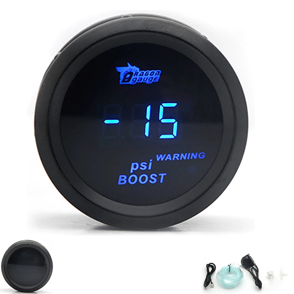 52mm Car Digital Gauge Set | Turbo Boost Water Temp Oil Pressure Voltmeter EGT Tachome close-up view