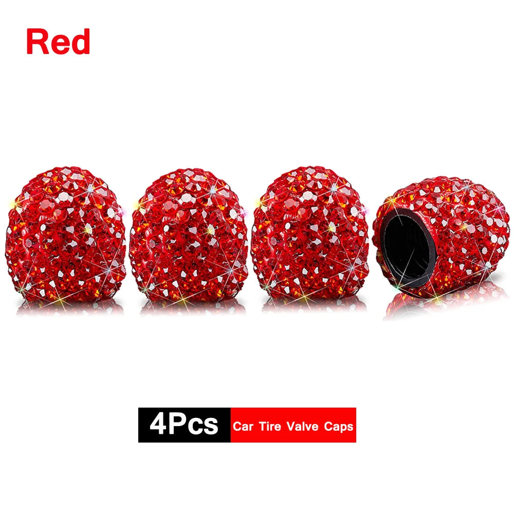 4Pcs Crystal Rhinestone Car Tire Valve Caps | Sparkly Dustproof Bling Tire Stem Covers close-up view