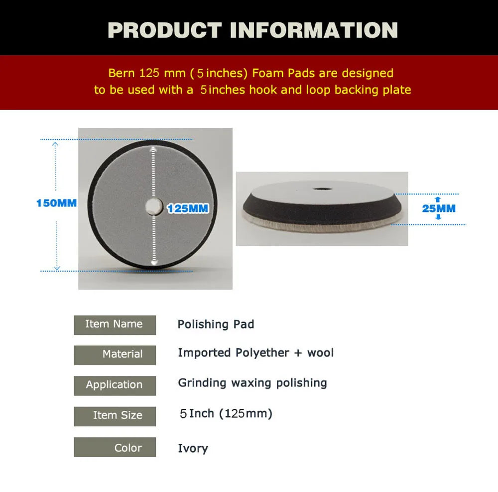 HUTU 5 Inch Wool Polishing Pad | Car Body Polishing Wool Wheel for Polisher additional angle