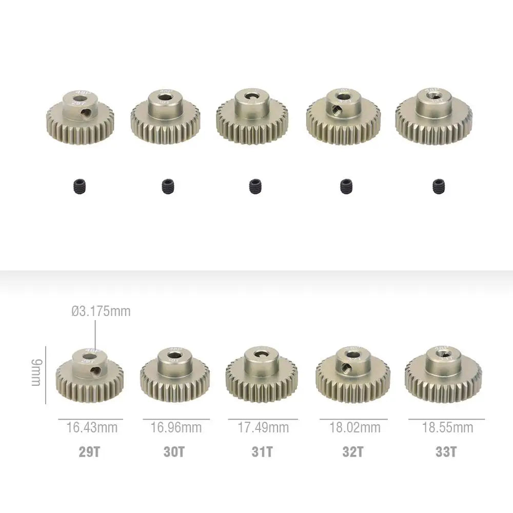 5PCS 32DP 48DP 64DP M0.6 3.175mm Metal Aluminium Pinion Motor Gear Set 12T-50T for 1/1 close-up view
