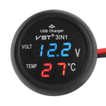 Digital LED Car Cigarette Lighter Voltmeter Thermometer | 3 in 1 USB Charger for 12V/2 close-up view