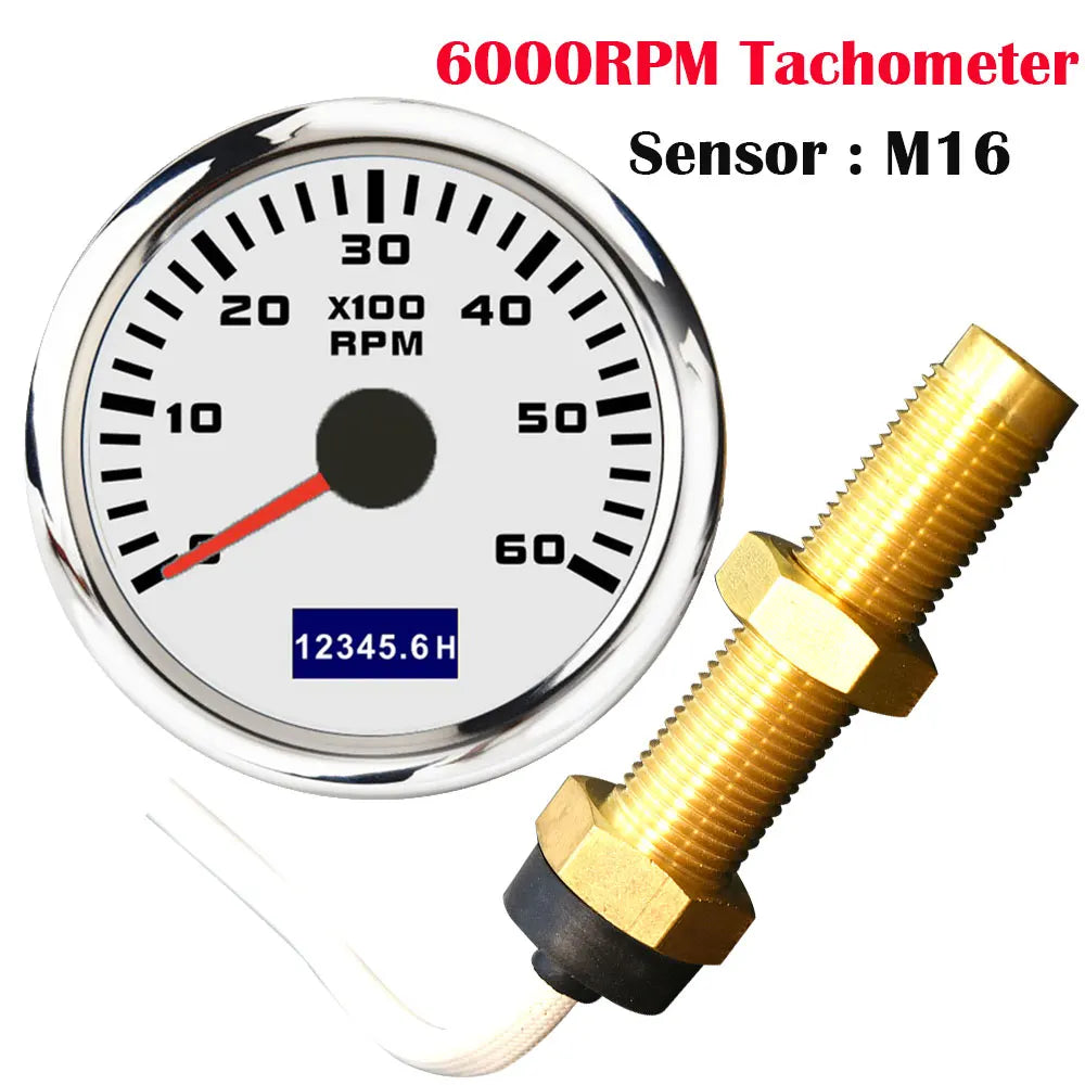52mm Marine Diesel Tachometer | Waterproof LCD Tach Hour Meter for Boat Engine alternate view
