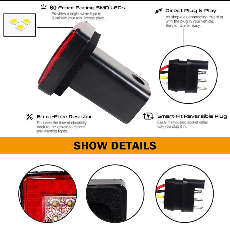 iJDM 2'' Hitch Receiver Brake Lamp,Tail Lamp,Reverse Light for Truck SUV Trailer Equip close-up view