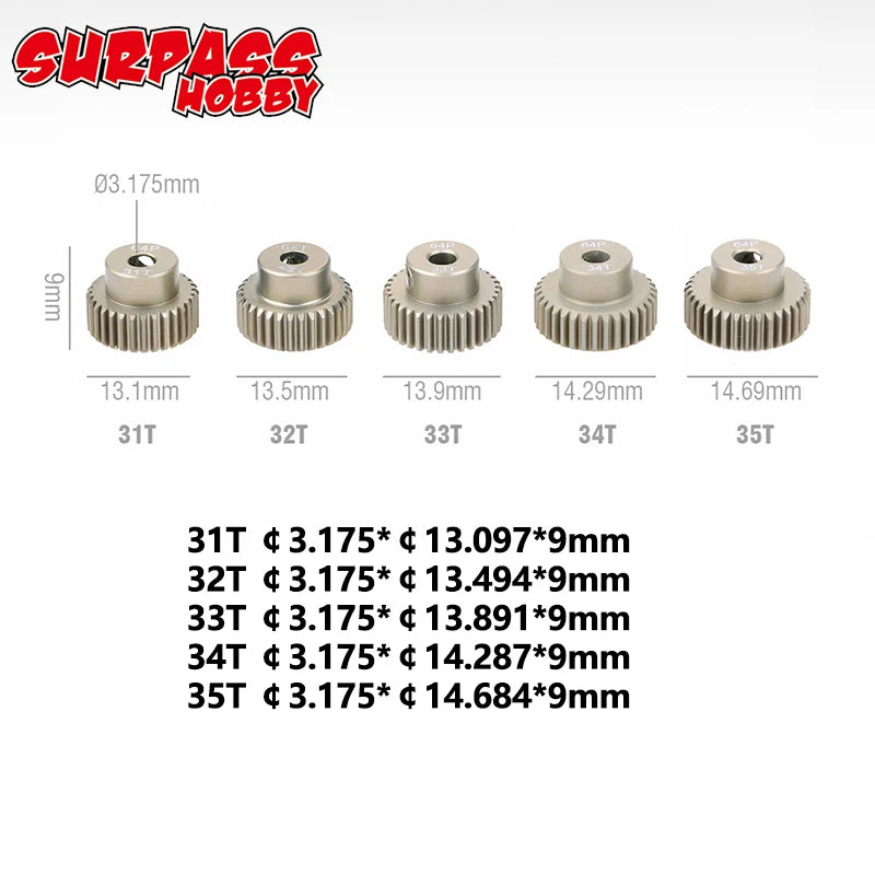 5PCS 32DP 48DP 64DP M0.6 3.175mm Metal Aluminium Pinion Motor Gear Set 12T-50T for 1/ alternate view