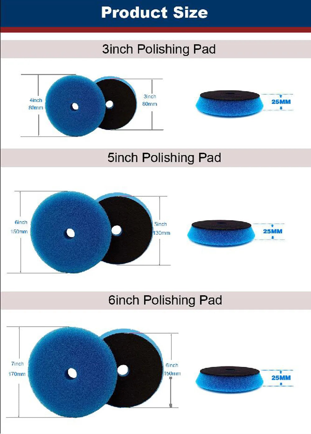 HUTU 3/5/6 Inch Polishing Pad Set | Europe Sponge Foam for Dual Action Polisher additional angle