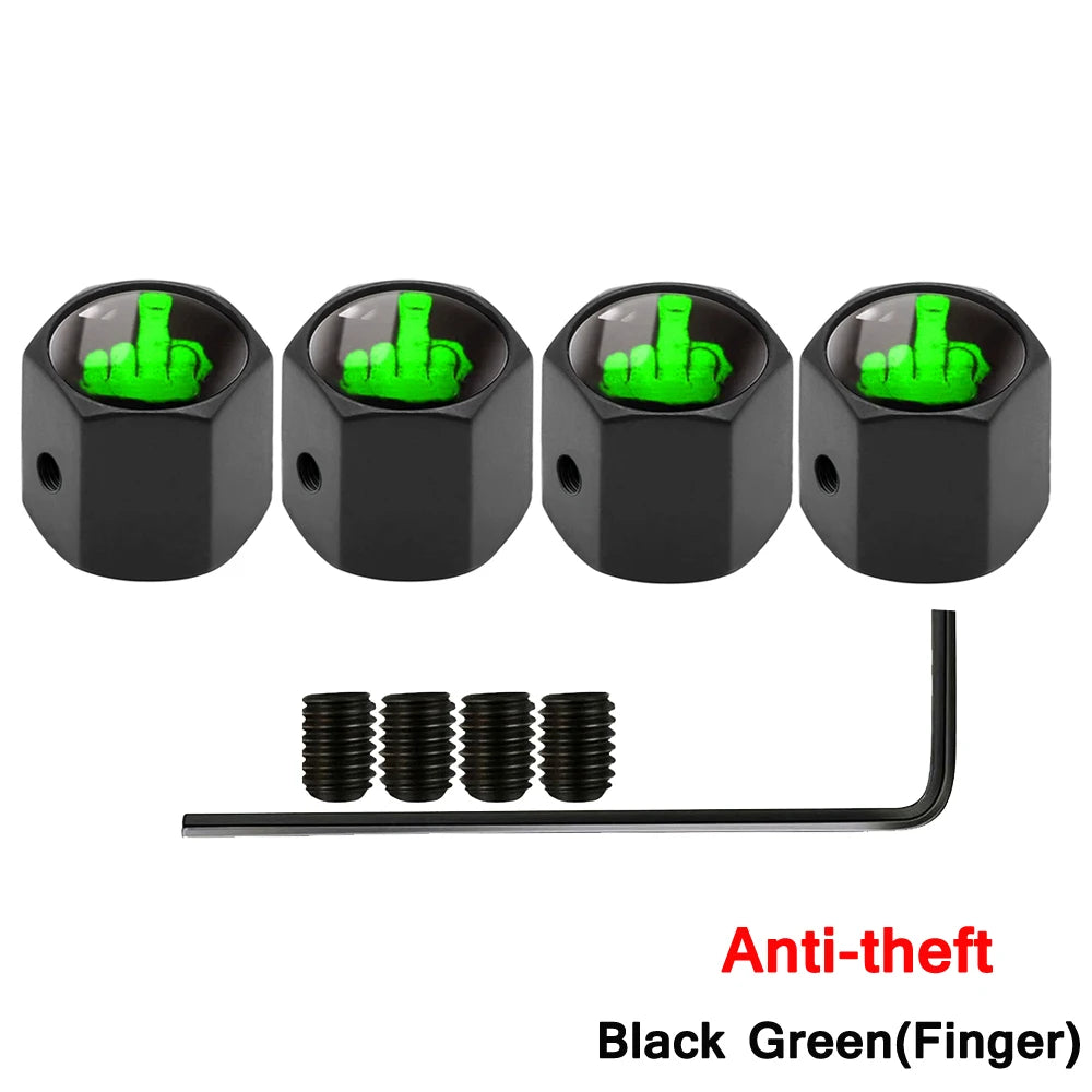 AUTCOAT Anti-theft Middle Finger Tire Valve Dust Caps | Universal Fit for Cars Trucks lifestyle view