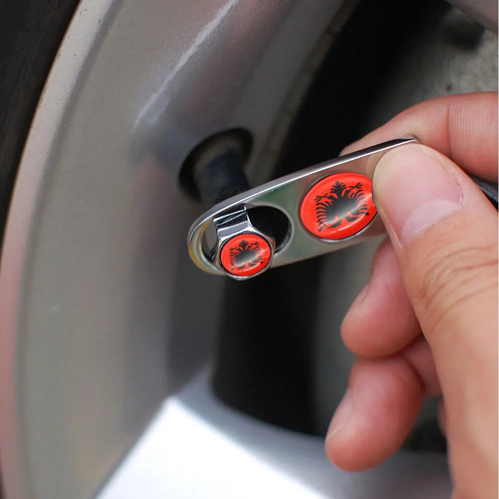 DSYCAR 4Pcs Zinc Alloy Albania Flag Car Tire Valve Caps | Tire Valve Stem Covers wi additional angle