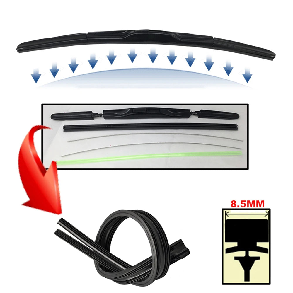 2Pcs 14"-26" Auto Hybrid 3-Section Wiper Blade Rubber Refills | Front Windshield 8.5m alternate view