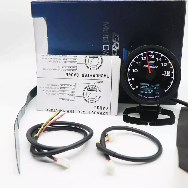 Universal 2.5 Inch 62mm 7 Color LCD Gauge | Water Temp Oil Pressure RPM Tachometer wit close-up view