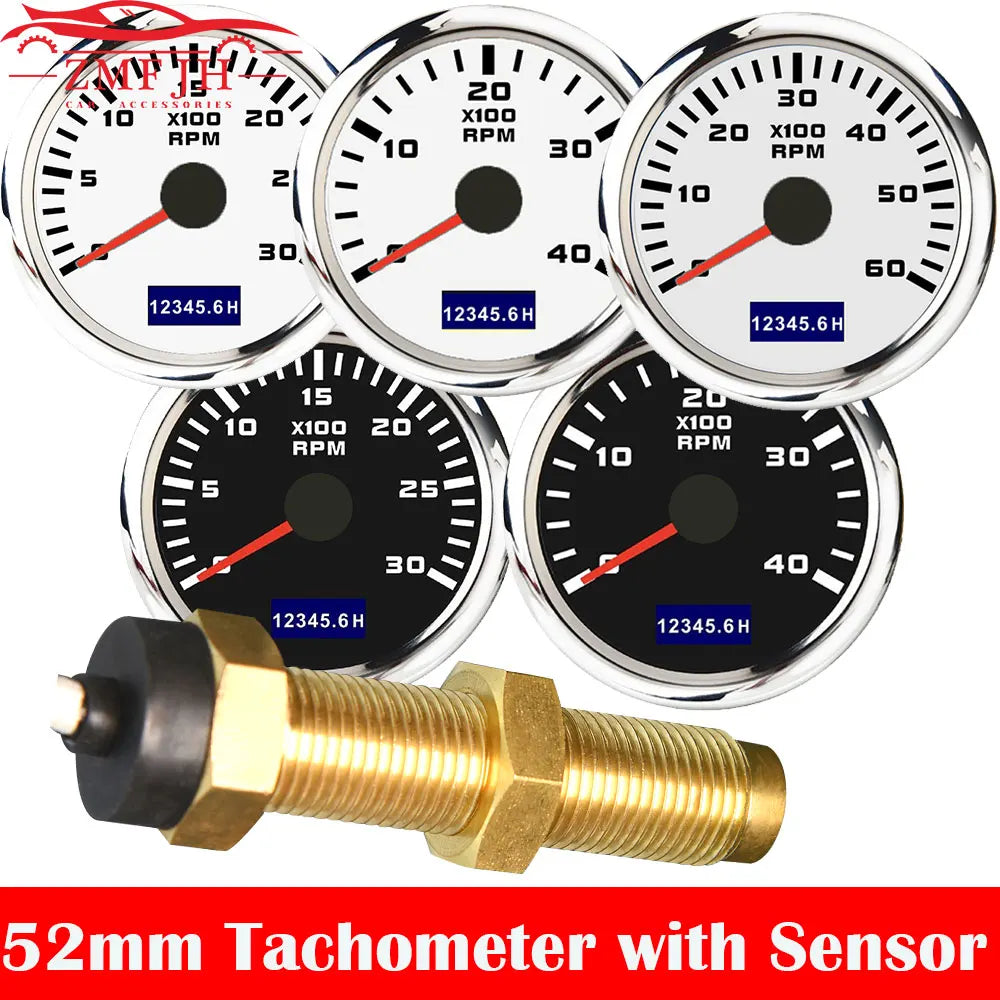 52mm Marine Diesel Tachometer | Waterproof LCD Tach Hour Meter for Boat Engine